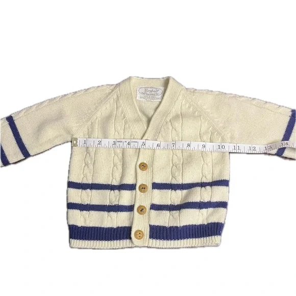Vintage Baby boy acrylic sweater beige blue stripes Robinit May knitting co - Picture 3 of 10